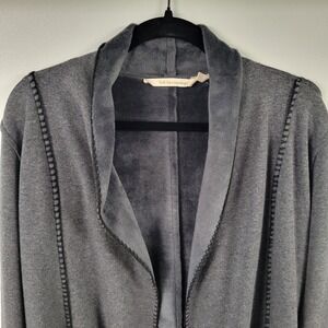 Soft Surroundings Gray Open Front Knit Cardigan‎ with Velvet Trim Size S